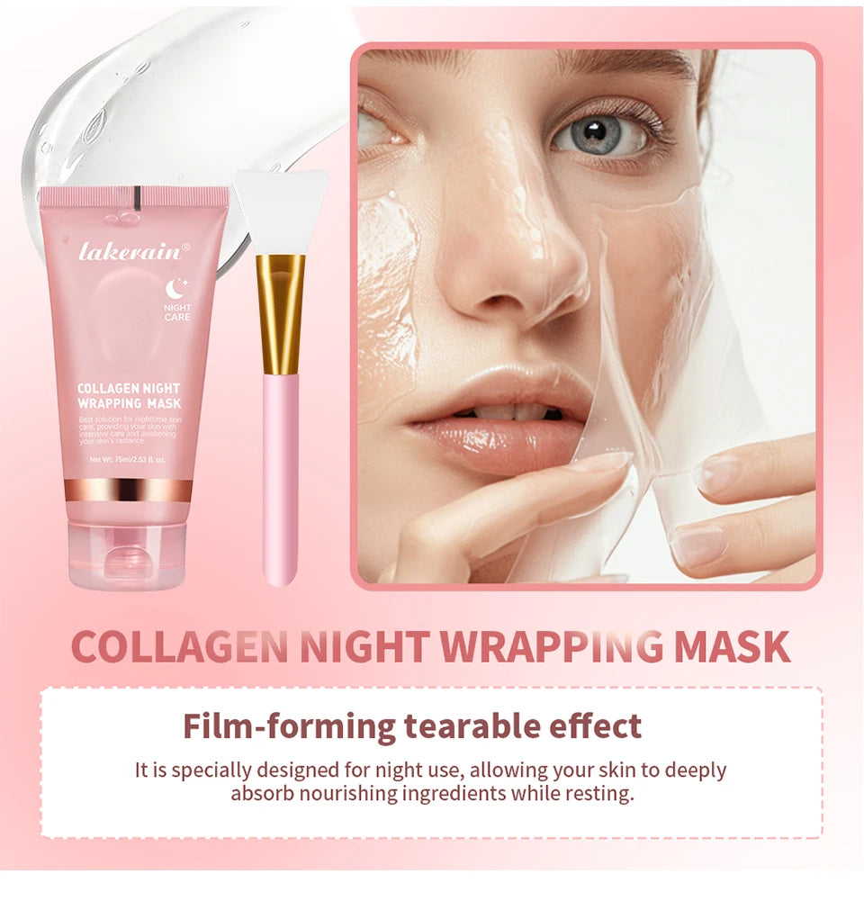 Luxe Collagen Wrapping Face Mask With Brush - Hydrating & Brightening Skincare Set